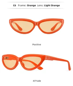 Vues détaillées de face et de côté à 45 degrés des lunettes de soleil orange.