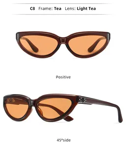 Vues détaillées des lunettes de soleil œil de chat rétro avec monture couleur thé