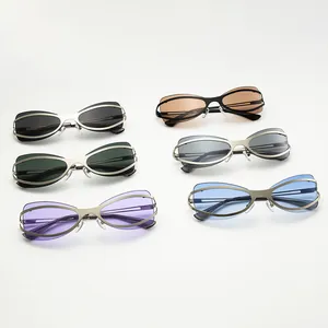 Collezione di occhiali da sole cat-eye in metallo Y2K per donna con lenti colorate