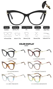 Spécifications techniques et options de couleurs pour lunettes œil de chat à monture métal