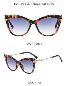 Vue détaillée de lunettes de soleil œil-de-chat, monture écaille, verres dégradés