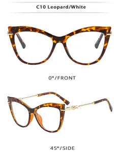 Détail de lunettes œil de chat léopard avec branches dorées, vues de face et de côté