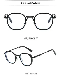 Plusieurs angles de vue de lunettes carrées en métal noir pour femmes à la mode