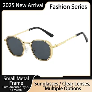 Lunettes de Soleil Carrées en Métal Rétro pour Femmes Hommes Petite Monture Punk Steampunk UV400 Mode Streetwear Lunettes d'Extérieur