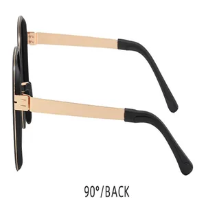 Side view of polarized men's retro sunglasses with gold metal arms