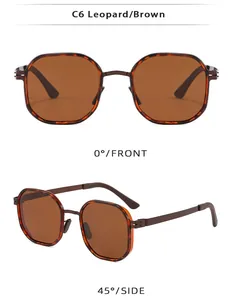 Front and side view details of leopard brown vintage polarized sunglasses for men