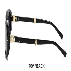 Back view detail of stylish black foldable oversized sunglasses for women with UV protection
