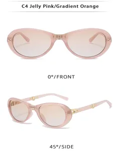Trendy folding cat-eye sunglasses in jelly pink frame with gradient orange lenses