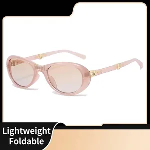 Vintage Oversized Foldable Sunglasses For Women UV400 Protection Portable Fashion Gradient Lens Travel Beach Trendy Eye Wear