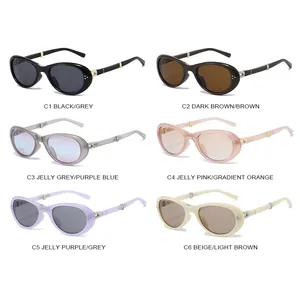 Stylish folding oval sunglasses for women in six colors with UV protection frames