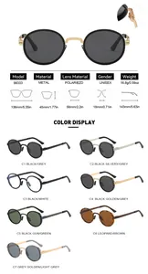 Unisex retro ronde metalen gepolariseerde zonnebril met afmetingen en 7 kleuropties