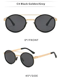 Vues détaillées de face et de côté de lunettes de soleil rondes polarisées pour homme