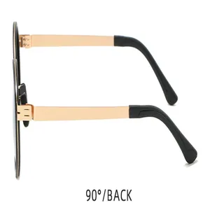 Vue arrière à 90 degrés de lunettes de soleil rondes polarisées avec branches en or