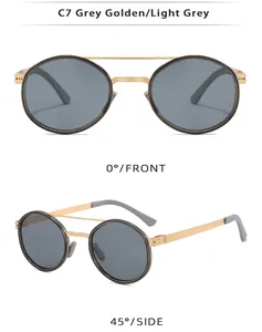 Vues détaillées de lunettes de soleil polarisées rondes pour hommes, de face et à 45°.