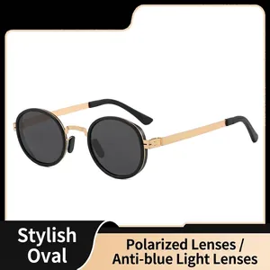 Vintage Ronde Metalen Frame Gepolariseerde Zonnebril Voor Dames Heren UV400 Bescherming Retro Mode Unisex Zonnebril Street Style