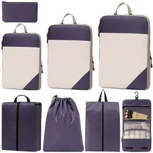 8-piece purple compression packing cubes set for travel organization and storage
