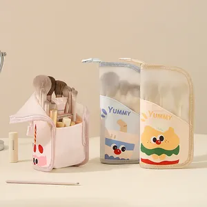 Portable cartoon makeup brush storage bags with cute YUMMY prints and zipper