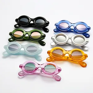 Collection of colorful oversized inflated bubble frame sunglasses in multiple colors