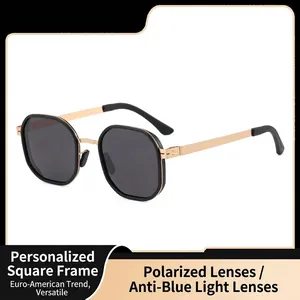 Retro Polarized Men Sunglasses Hexagonal Metal Frame UV400 Protection Fashion Square Sun Glasses For Driving Outdoor Activity