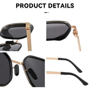 Men's retro polarized sunglasses with anti-UV protection, premium metal frame design details