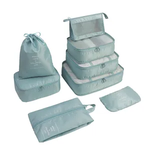 Premium 8-piece travel luggage organizer set in blue oxford cloth for suitcase packing.
