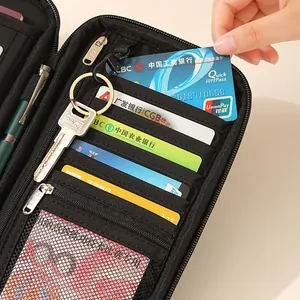 Organizzatore di documenti in tessuto Oxford con scomparti per carte e tasca a rete