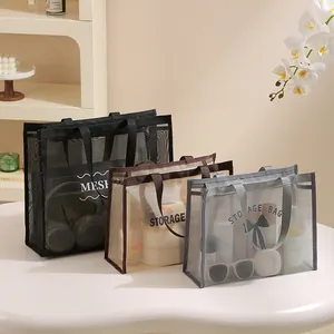Large capacity breathable mesh nylon tote bags for toiletries and cosmetics