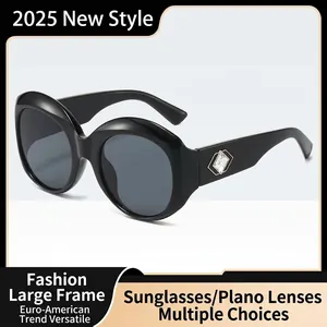 Oversized Round Frame Sunglasses For Women Men Fashion Vintage Rhinestone Temple UV400 Protection Eyewear Trendy Large Eyeglasses