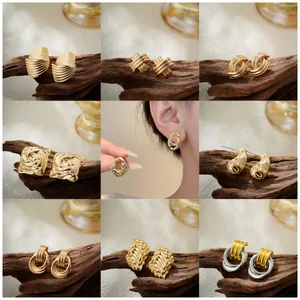 Orecchini a Bottone Vintage in Lega Geometrica Irregolare Placcati Oro 18K per Donna Perno in Acciaio Inossidabile Strass Gioielli