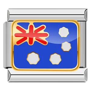 Detailed view of an Australian flag Italian modular charm link in stainless steel.