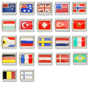 Stainless Steel Italian Charm Links National Flags DIY Modular Bracelet Charms For Jewelry Making Men Women Gift