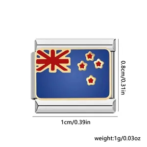 Detailed view of New Zealand flag Italian charm link with 1cm x 0.8cm dimensions