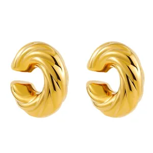 Pair of 18K gold-plated stainless steel twisted ear cuffs with cylindrical design