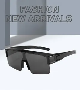 Side view detail of black polarized semi-rimless cycling sunglasses with TR frame
