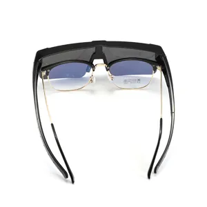 Detailed view of TR90 half-frame glasses with polarized sunglasses overlay for driving
