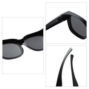 Detailed close-up of black TR90 polarized sunglasses showing hinges and comfortable temple tips