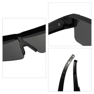 Close-up detail view of lightweight black TR half-frame polarized cycling sunglasses
