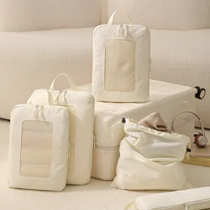 Travel Compression Bag Set Taslon Fabric Mesh Packing Cubes Lightweight Water Repellent Luggage Organizer For Suitcase Clothes