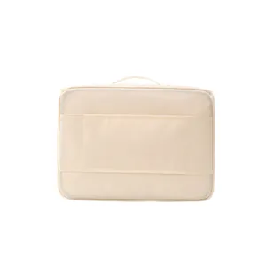 Minimalist beige twill travel storage bag with back suitcase handle sleeve strap