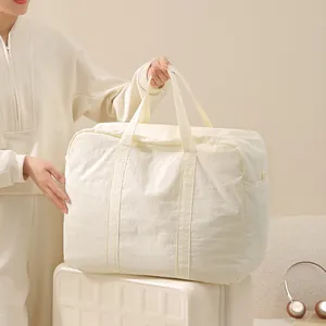 Bolso de viaje grande de taslon blanco crema impermeable para viajes y gimnasio