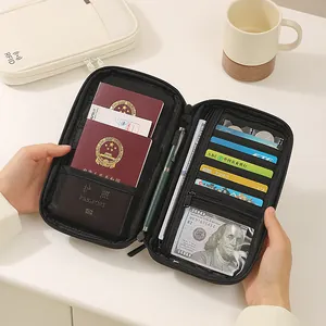Water-repellent Taslon multi-functional travel passport organizer with multiple card slots