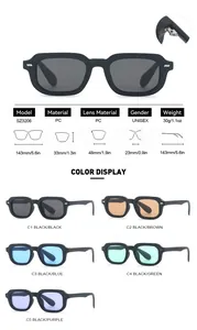 Especificaciones detalladas y opciones de color para gafas de sol unisex con montura cuadrada