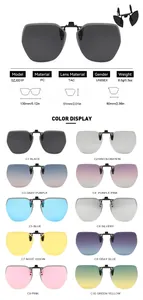 Technical specifications and color variants for polarized flip-up sunglasses clip-on