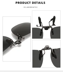 Macro view showing the sturdy metal clip and rubber pads of polarized clip-on sunglasses