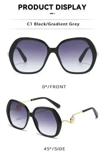 Vorder- und 45-Grad-Seitenansicht einer schwarzen Sonnenbrille mit schickem Perlendetail am Bügel