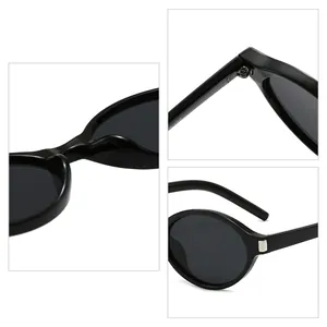 Vue détaillée de lunettes de soleil ovales rétro avec des accents métalliques carrés