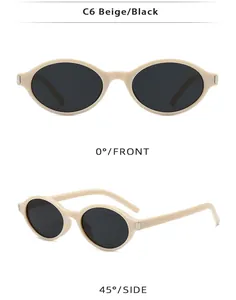 Vues de face et de profil de lunettes de soleil ovales rétro à monture beige