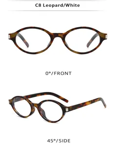 Lunettes de soleil ovales léopard vintage, vues de face et de profil à 45 degrés.