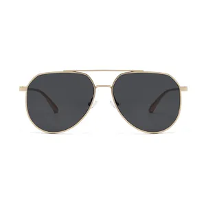 Lunettes de soleil aviateur homme en métal doré avec double pont et UV