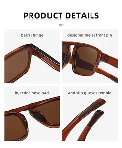 Detailed view of trendy men's double bridge sunglasses showing barrel hinge and nose pad